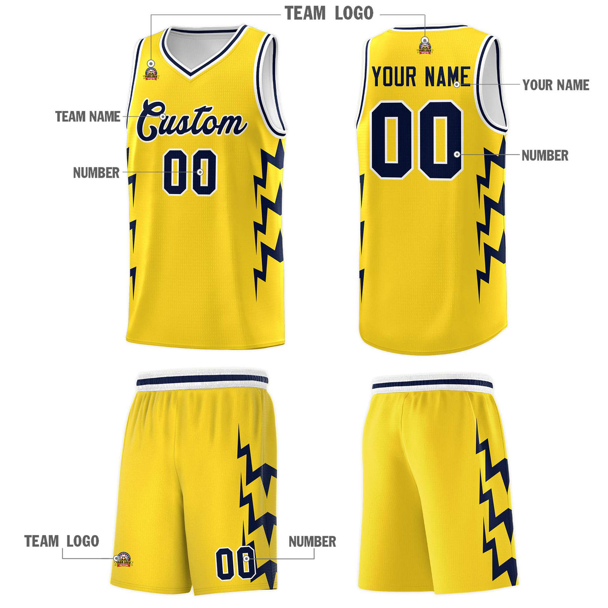 Custom Gold Side Lightning Pattern Sports Uniform Basketball Jersey|KXKSHOP