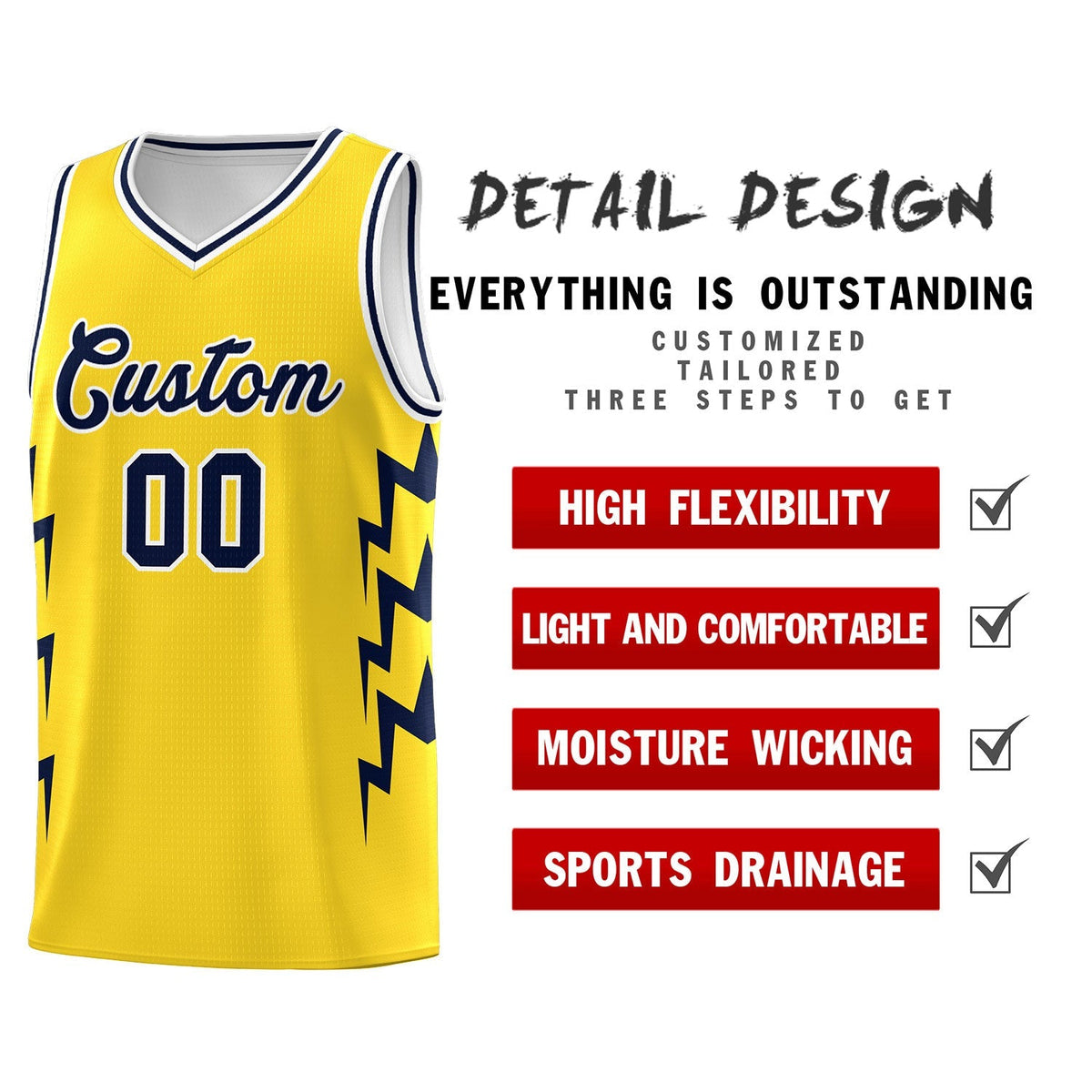 Custom Gold Side Lightning Pattern Sports Uniform Basketball Jersey|KXKSHOP