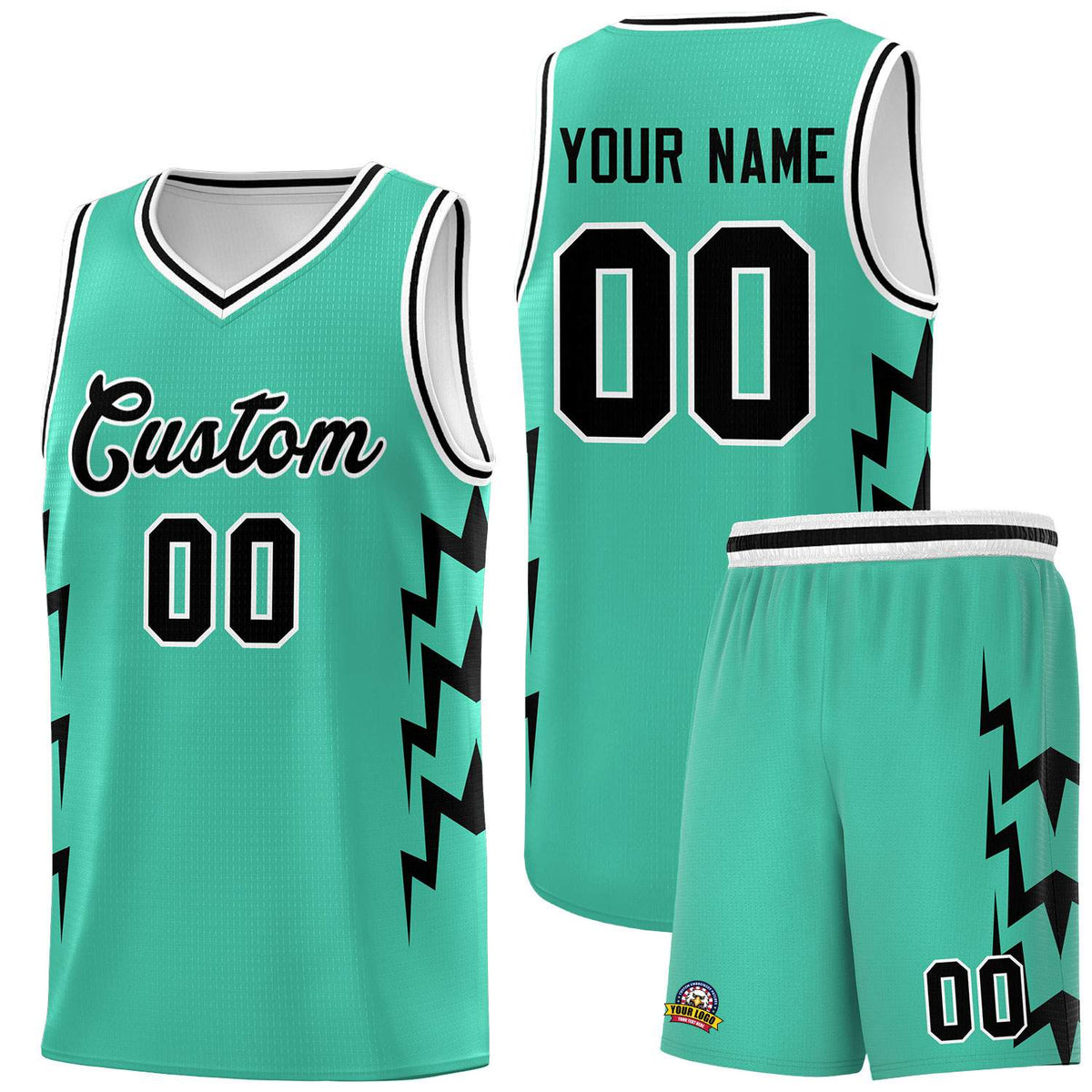 Custom Bright Green Side Lightning Pattern Sports Uniform Basketball Jersey|KXKSHOP