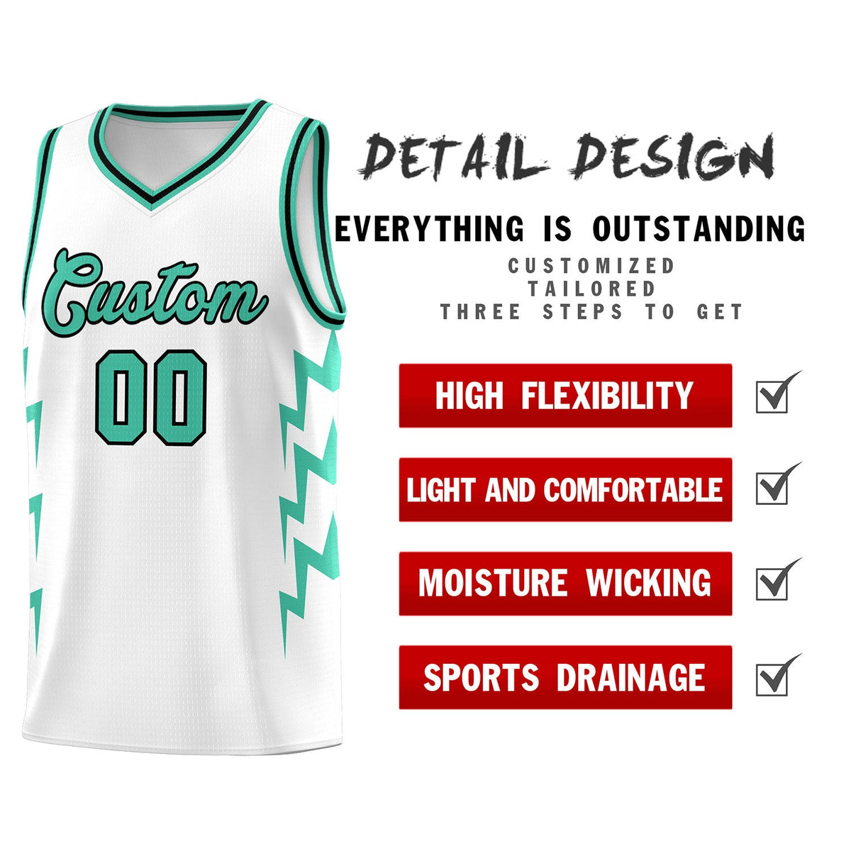 Custom White Side Lightning Pattern Sports Uniform Basketball Jersey|KXKSHOP