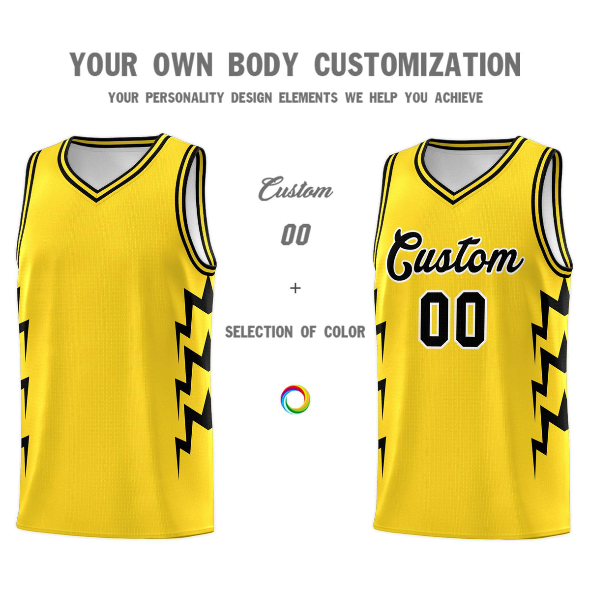 Custom Gold Side Lightning Pattern Sports Uniform Basketball Jersey|KXKSHOP