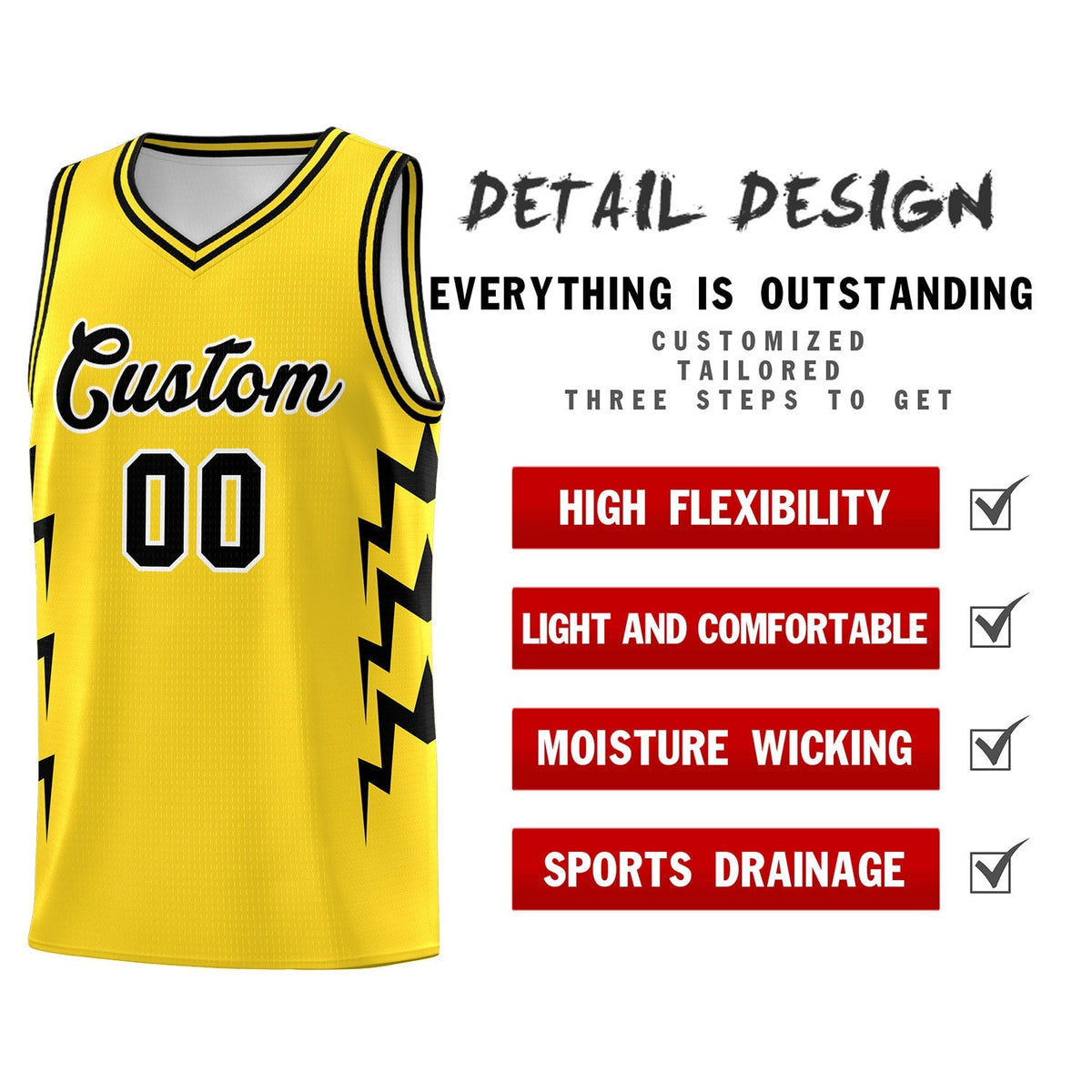 Custom Gold Side Lightning Pattern Sports Uniform Basketball Jersey|KXKSHOP