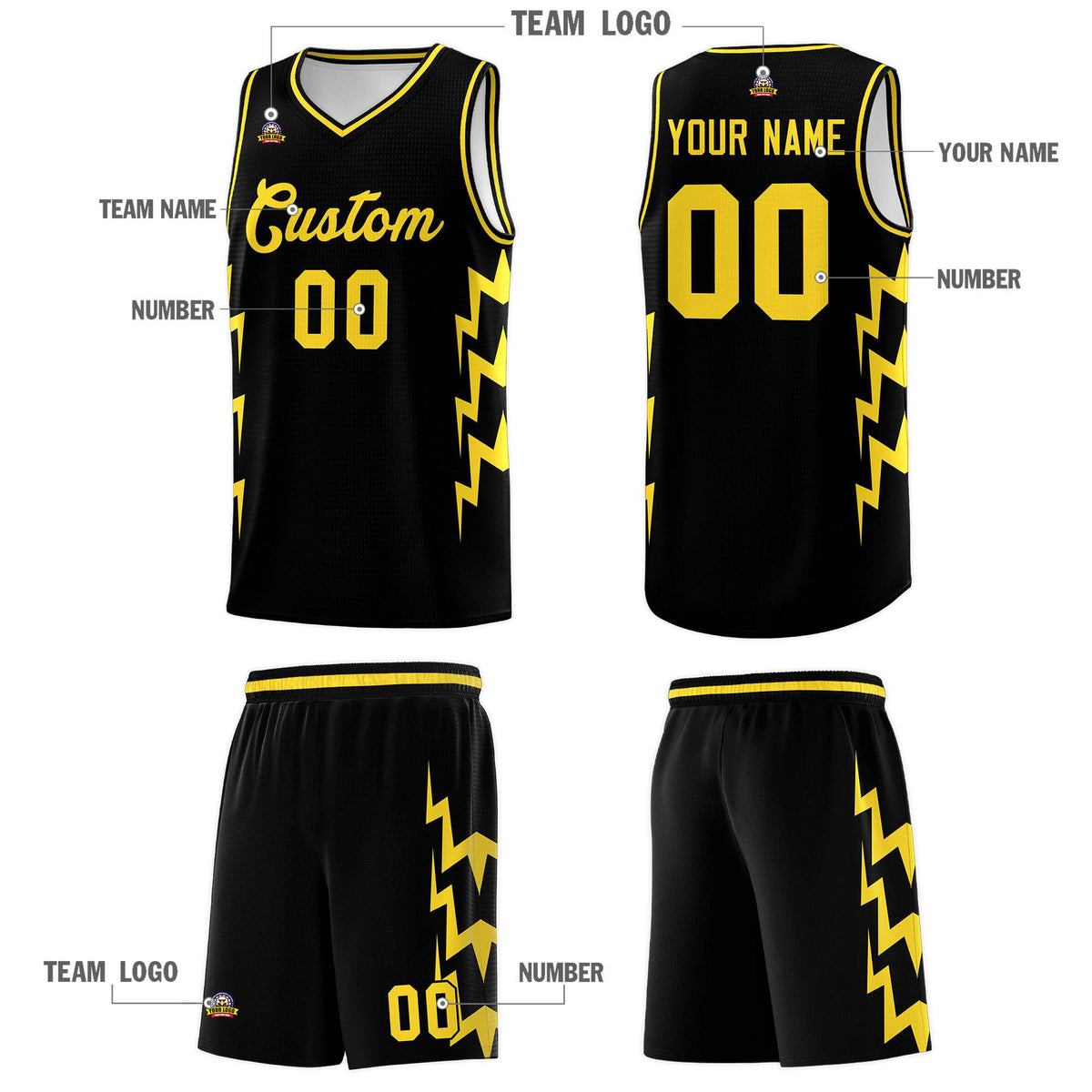 Custom Black Side Lightning Pattern Sports Uniform Basketball Jersey|KXKSHOP