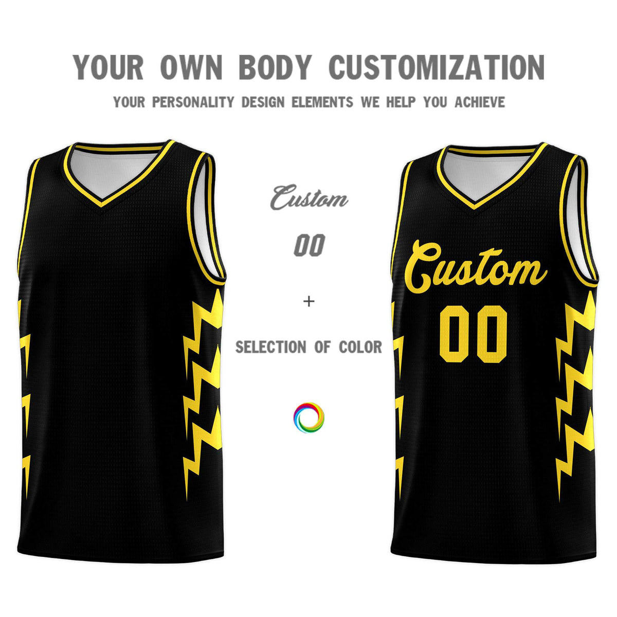 Custom Black Side Lightning Pattern Sports Uniform Basketball Jersey|KXKSHOP
