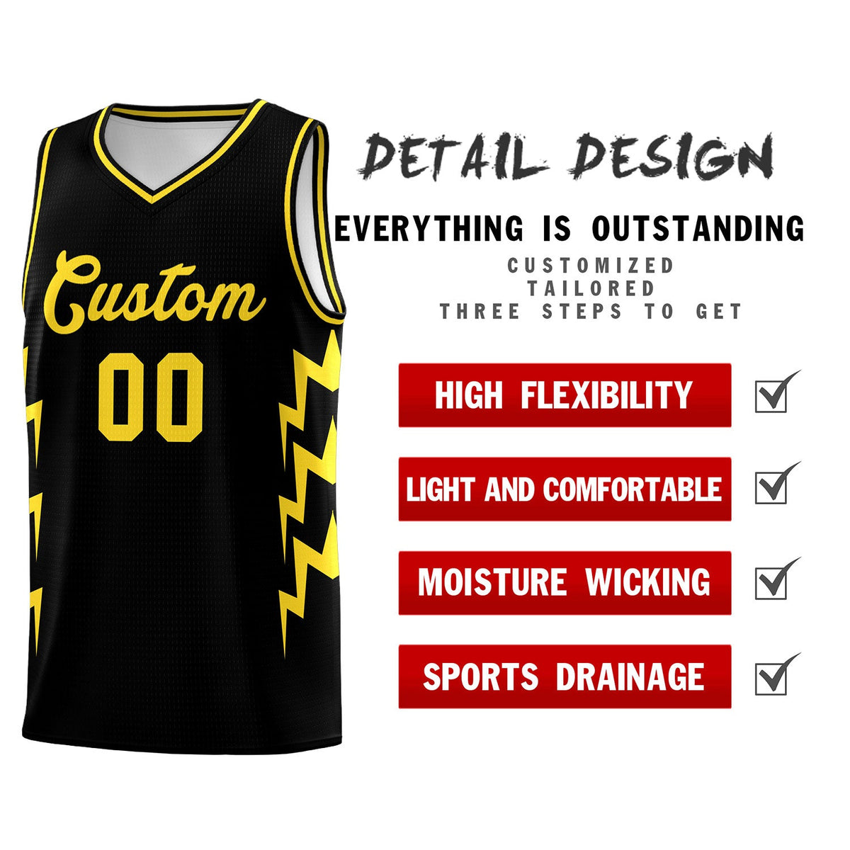 Custom Black Side Lightning Pattern Sports Uniform Basketball Jersey|KXKSHOP