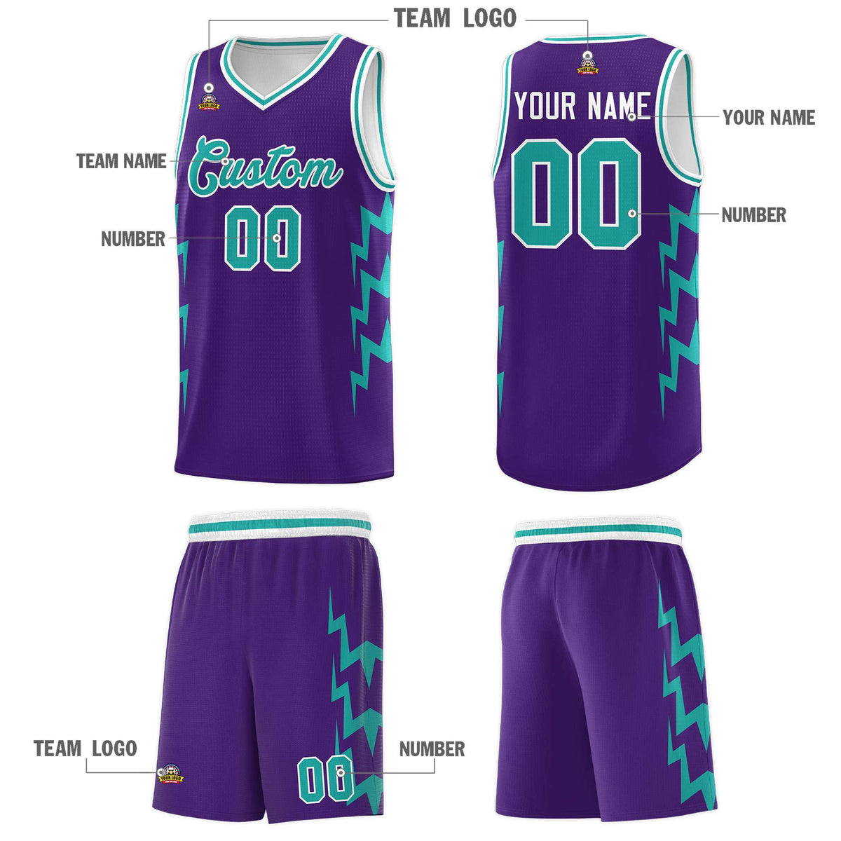 Custom Purple Side Lightning Pattern Sports Uniform Basketball Jersey|KXKSHOP