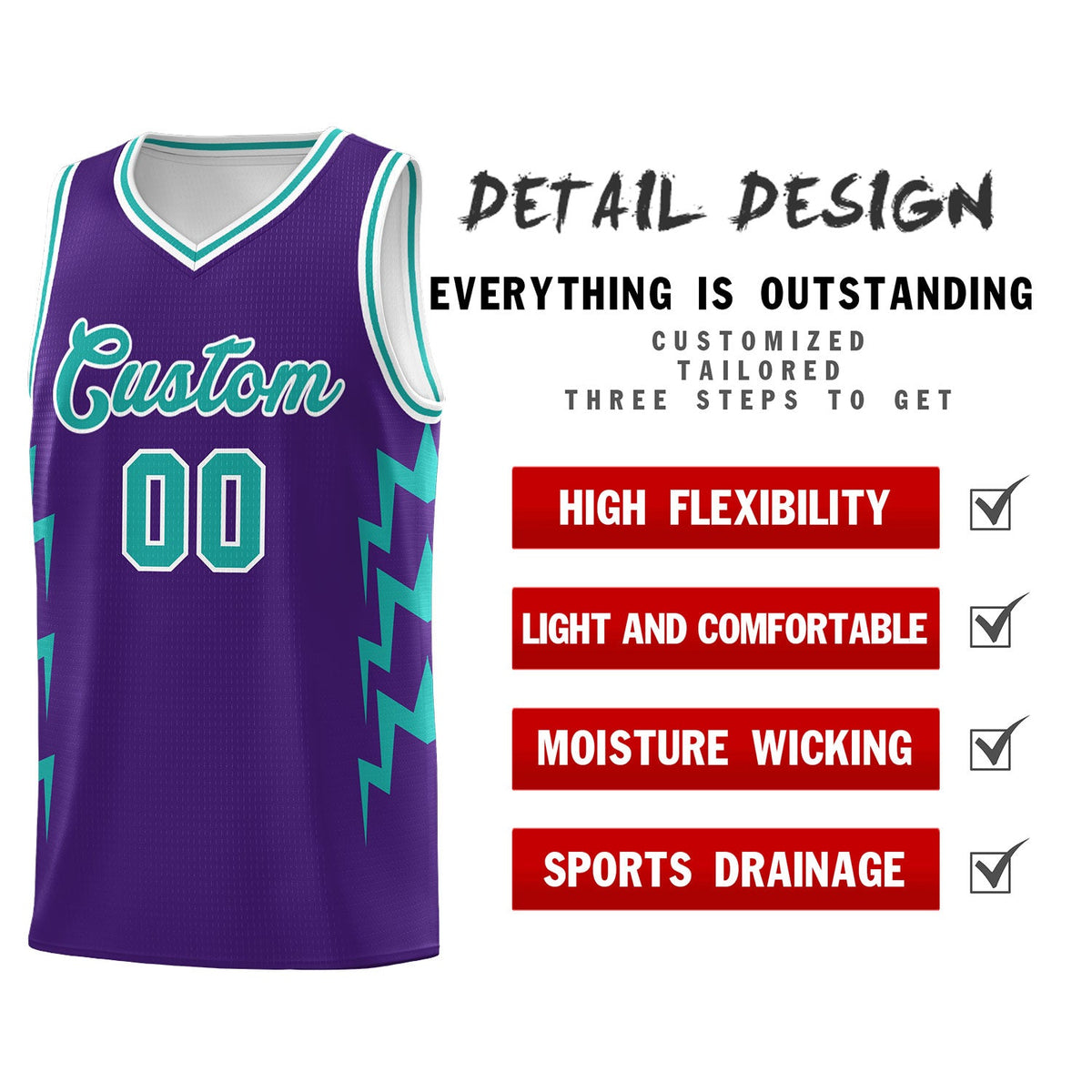 Custom Purple Side Lightning Pattern Sports Uniform Basketball Jersey|KXKSHOP