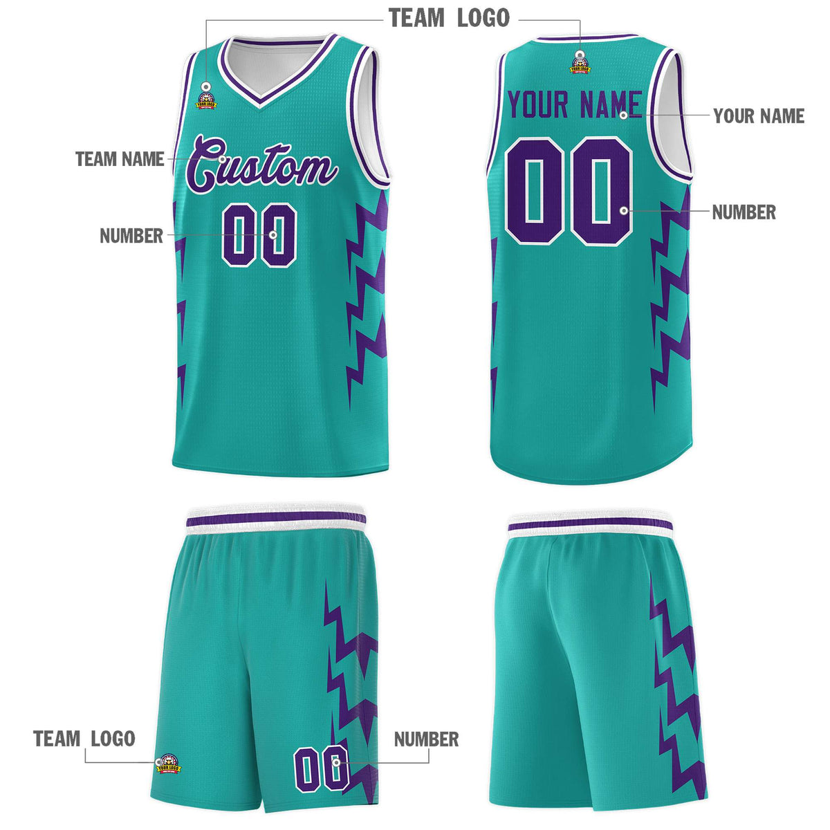 Custom Aqua Side Lightning Pattern Sports Uniform Basketball Jersey|KXKSHOP