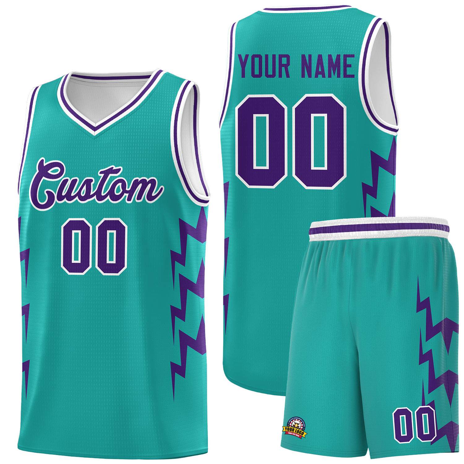 Custom Aqua Side Lightning Pattern Sports Uniform Basketball Jersey|KXKSHOP