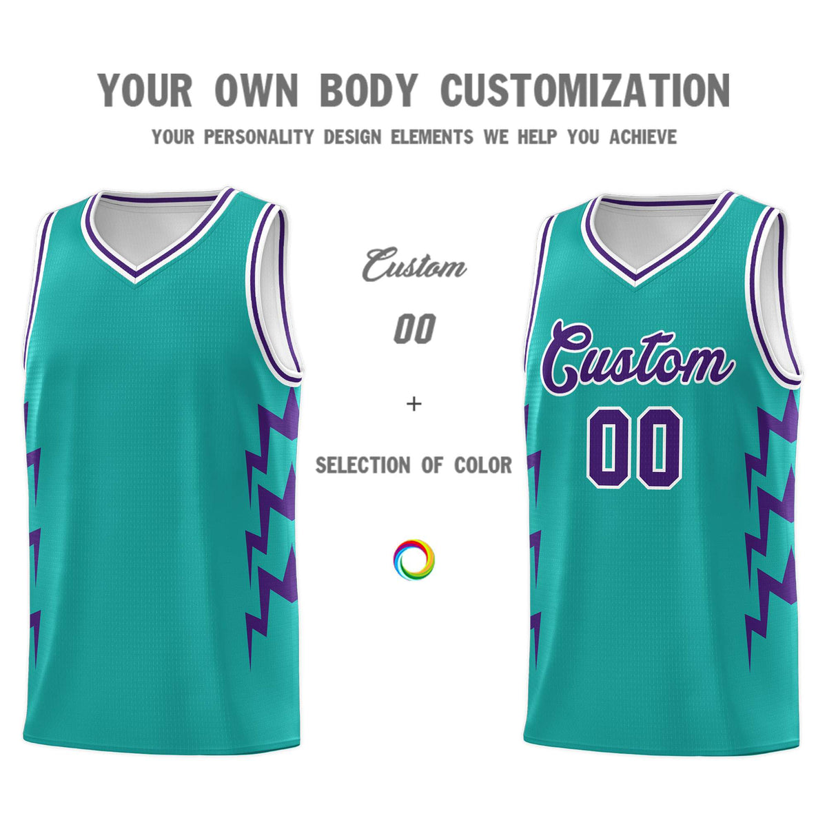 Custom Aqua Side Lightning Pattern Sports Uniform Basketball Jersey|KXKSHOP