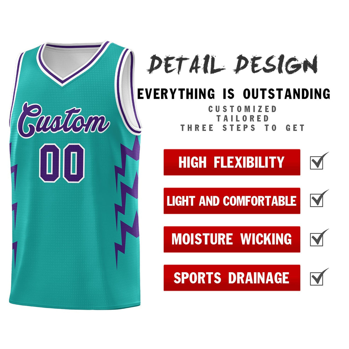 Custom Aqua Side Lightning Pattern Sports Uniform Basketball Jersey|KXKSHOP