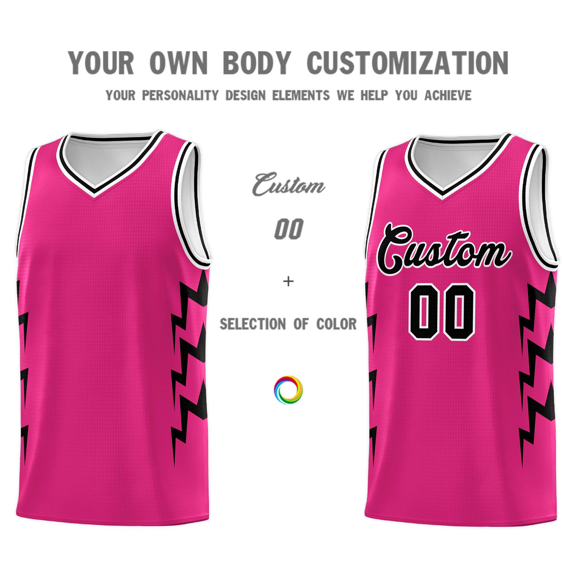Custom Pink Side Lightning Pattern Sports Uniform Basketball Jersey|KXKSHOP