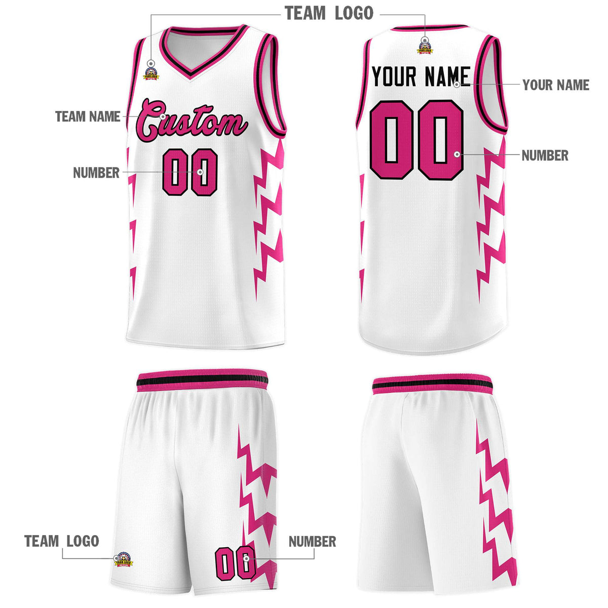 Custom White Side Lightning Pattern Sports Uniform Basketball Jersey|KXKSHOP
