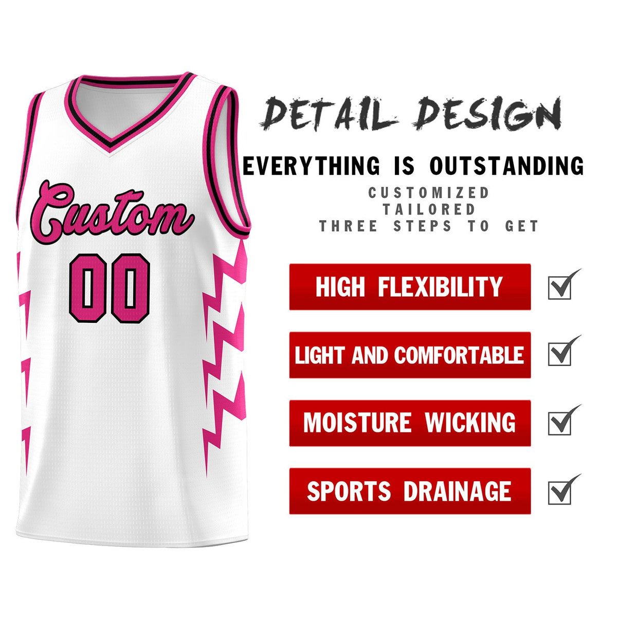 Custom White Side Lightning Pattern Sports Uniform Basketball Jersey|KXKSHOP