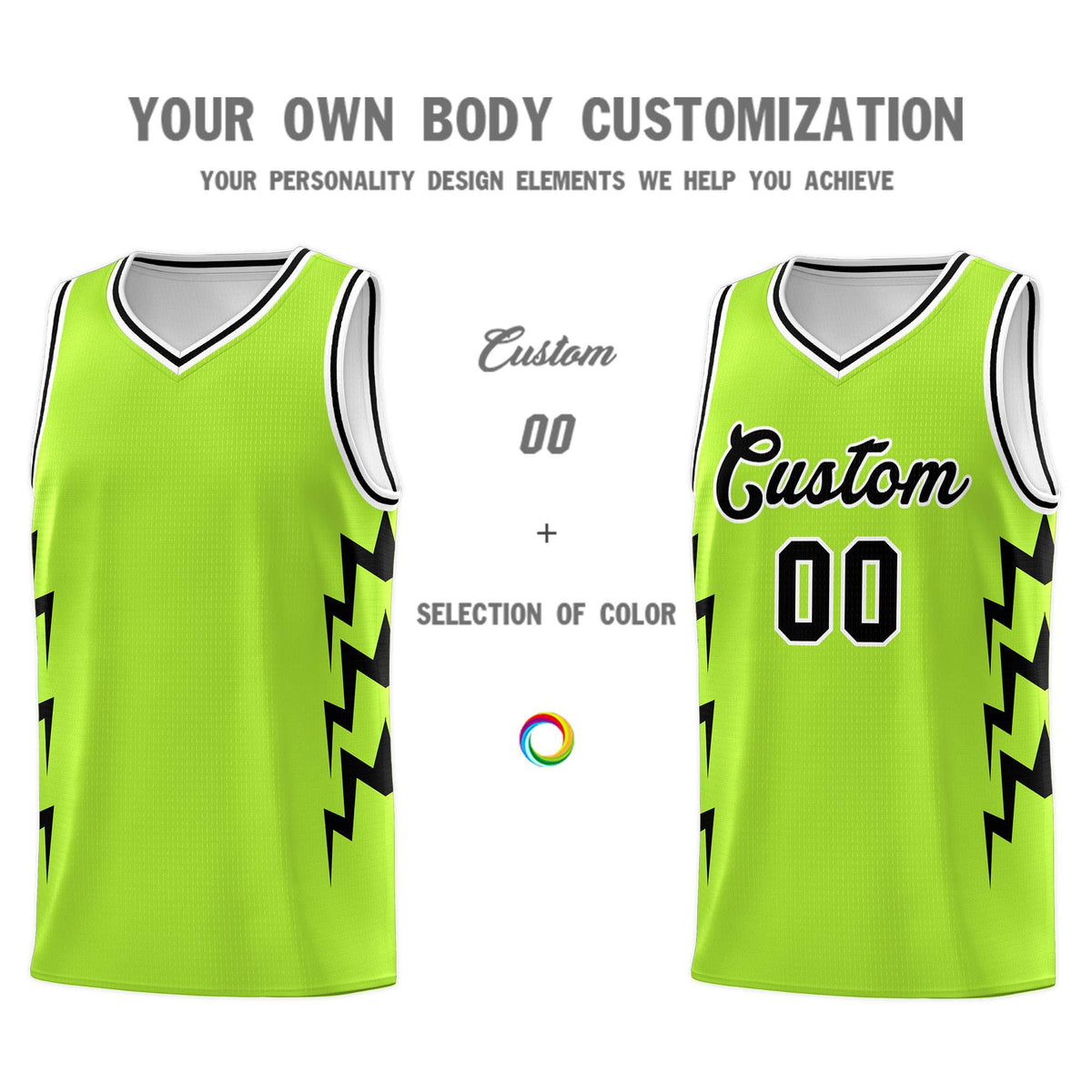 Custom Neon Green Side Lightning Pattern Sports Uniform Basketball Jersey|KXKSHOP