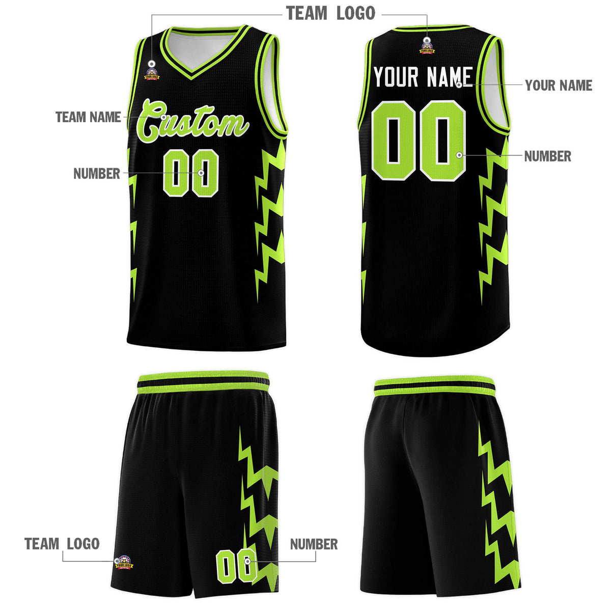 Custom Black Side Lightning Pattern Sports Uniform Basketball Jersey|KXKSHOP