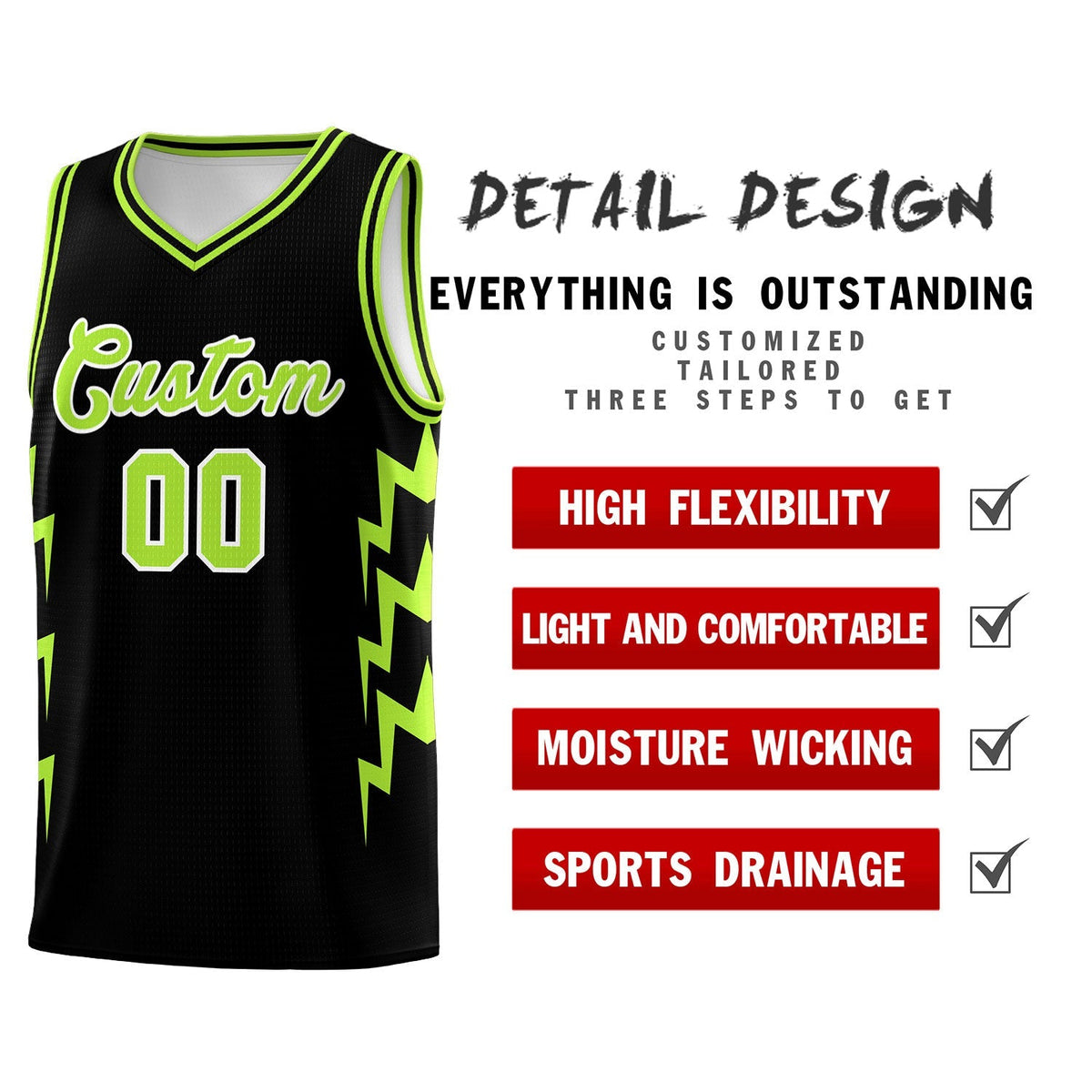 Custom Black Side Lightning Pattern Sports Uniform Basketball Jersey|KXKSHOP