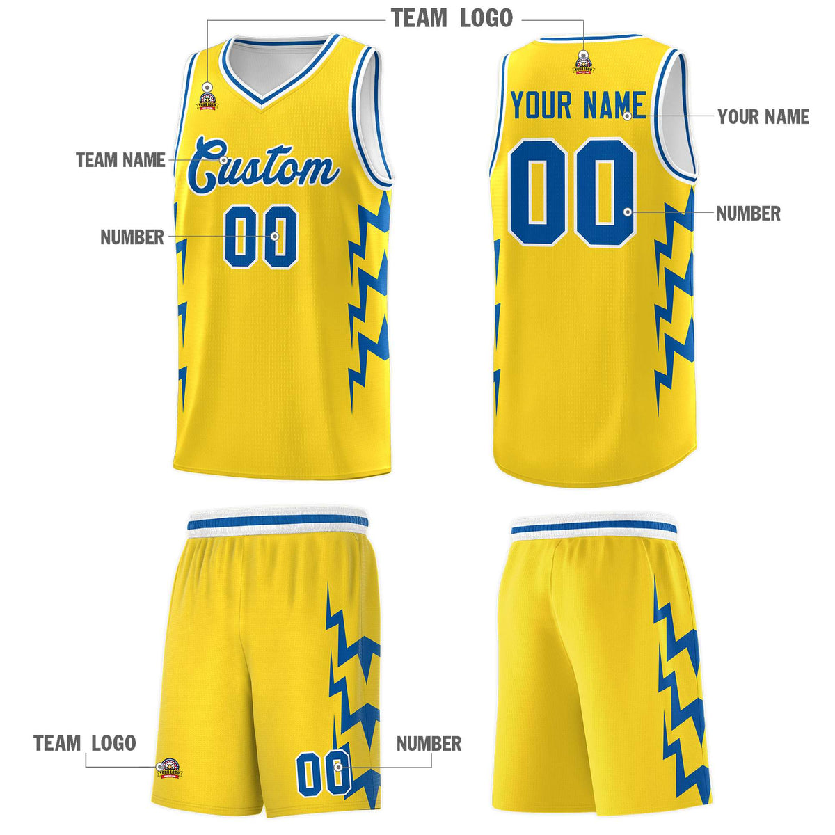 Custom Gold Side Lightning Pattern Sports Uniform Basketball Jersey|KXKSHOP
