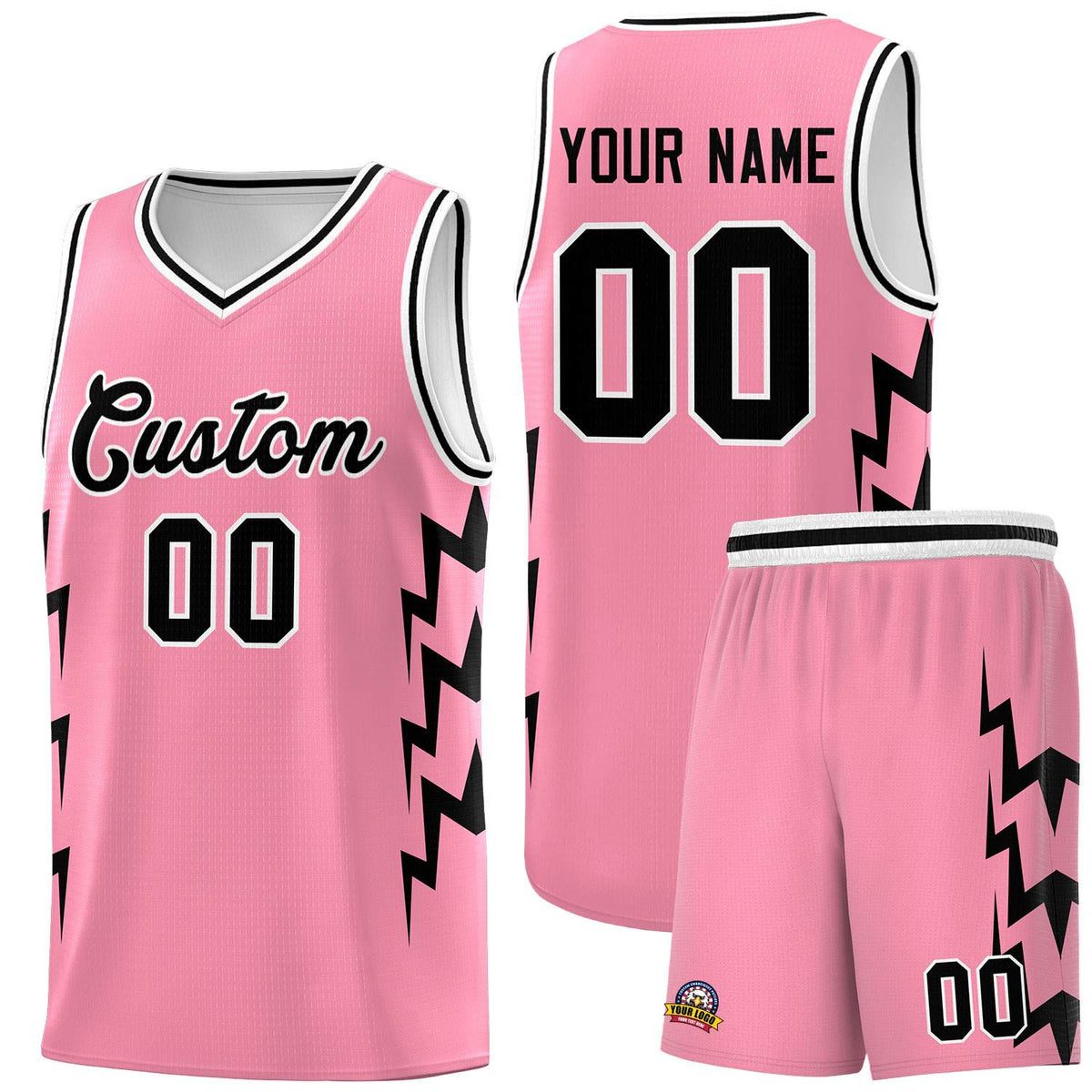 Custom Light Pink Side Lightning Pattern Sports Uniform Basketball Jersey|KXKSHOP