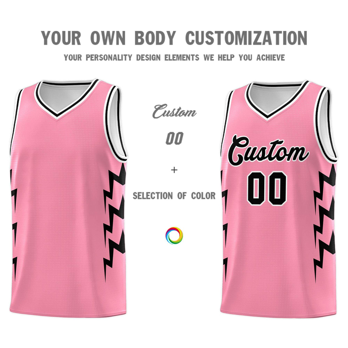Custom Light Pink Side Lightning Pattern Sports Uniform Basketball Jersey|KXKSHOP