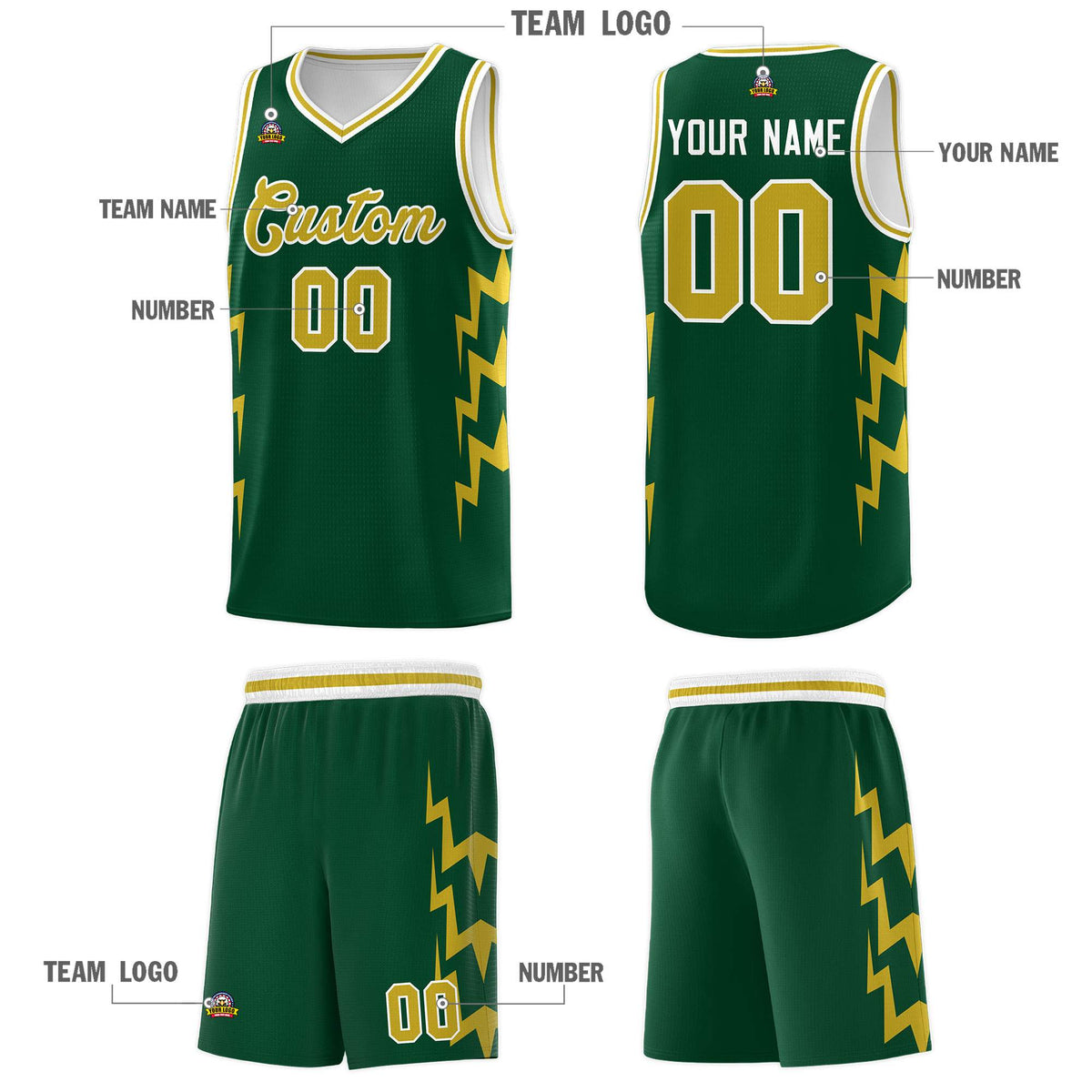 Custom Hunter Green Side Lightning Pattern Sports Uniform Basketball Jersey|KXKSHOP