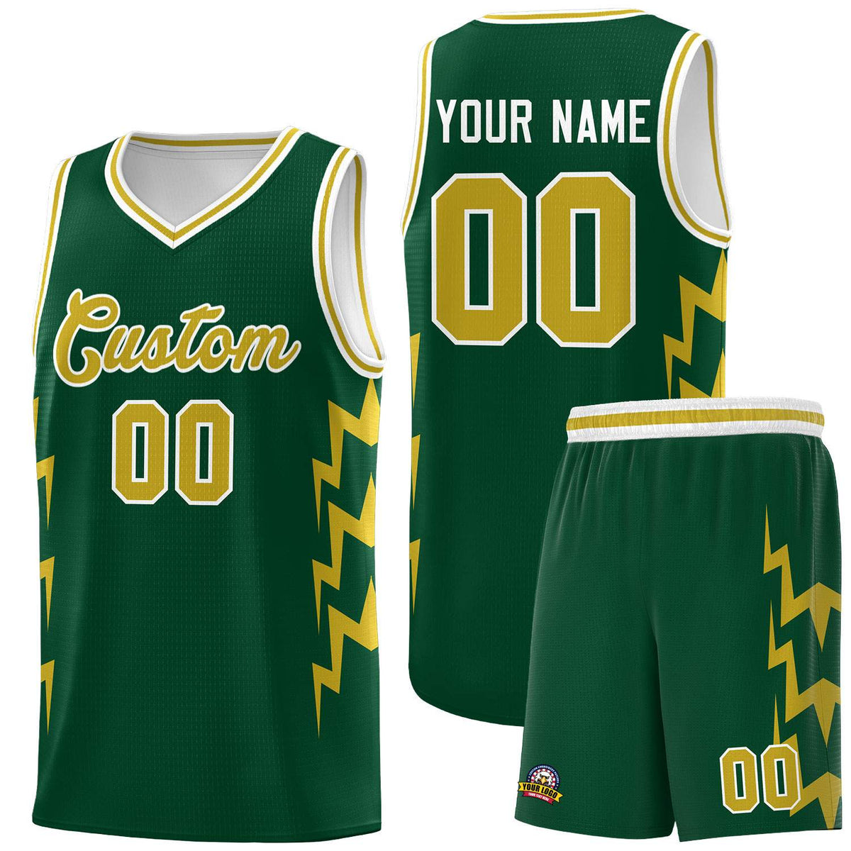 Custom Hunter Green Side Lightning Pattern Sports Uniform Basketball Jersey|KXKSHOP