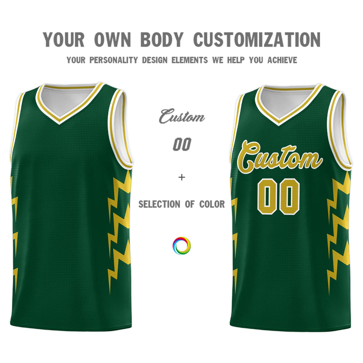 Custom Hunter Green Side Lightning Pattern Sports Uniform Basketball Jersey|KXKSHOP