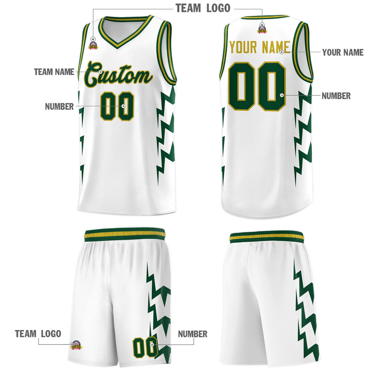Custom White Side Lightning Pattern Sports Uniform Basketball Jersey|KXKSHOP