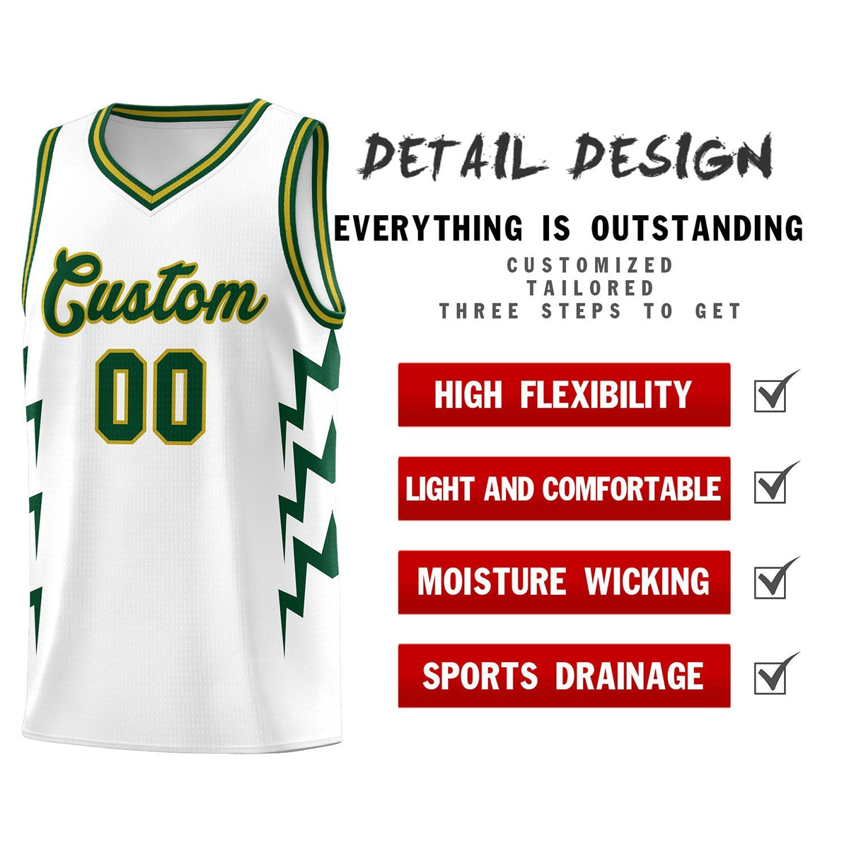 Custom White Side Lightning Pattern Sports Uniform Basketball Jersey|KXKSHOP