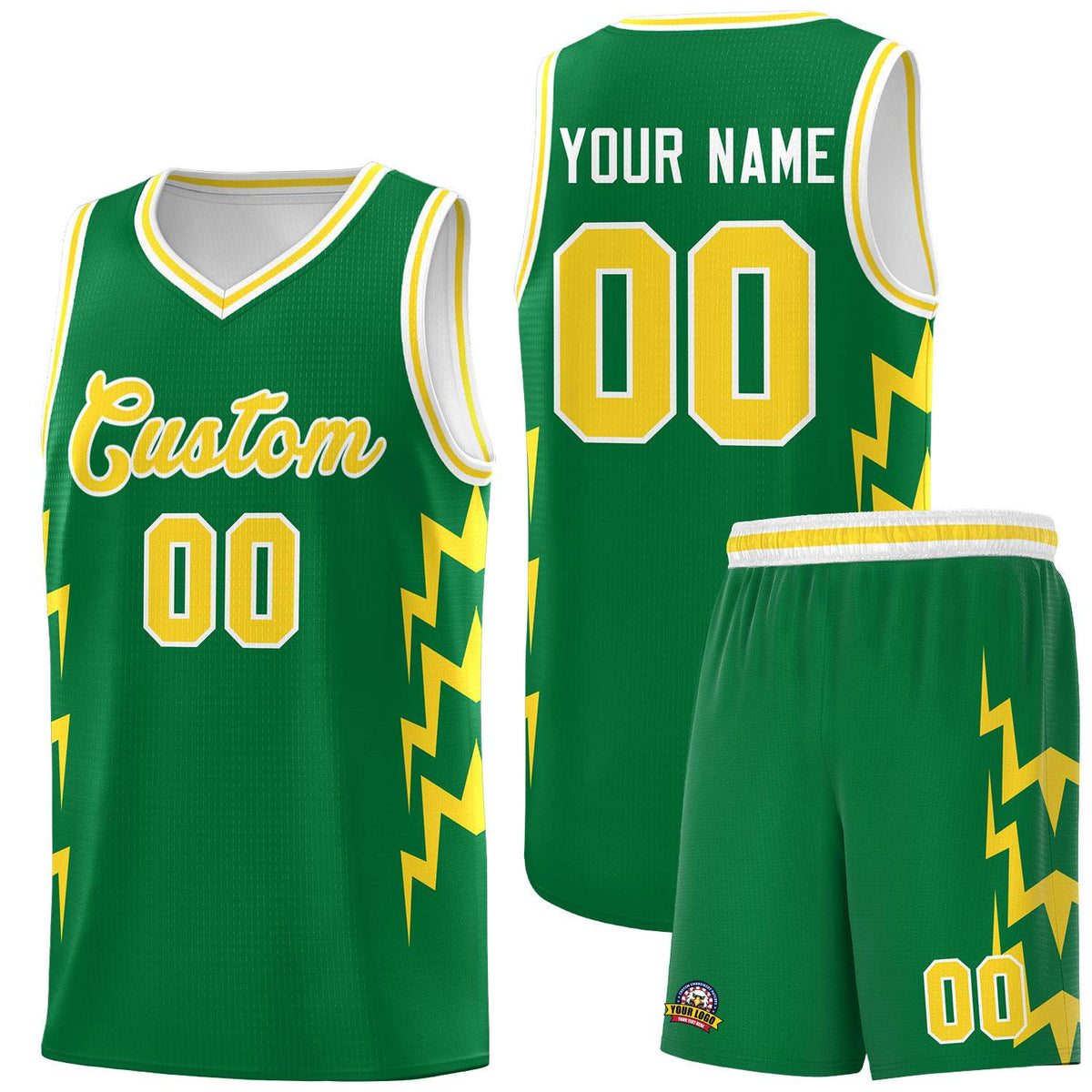 Custom Kelly Green Side Lightning Pattern Sports Uniform Basketball Jersey|KXKSHOP