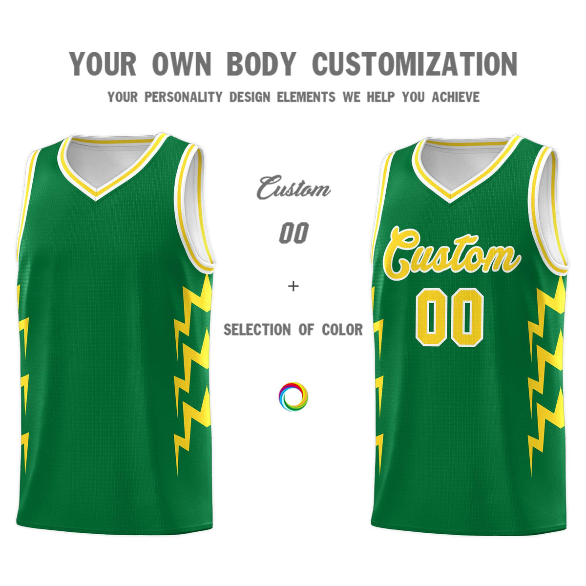 Custom Kelly Green Side Lightning Pattern Sports Uniform Basketball Jersey|KXKSHOP