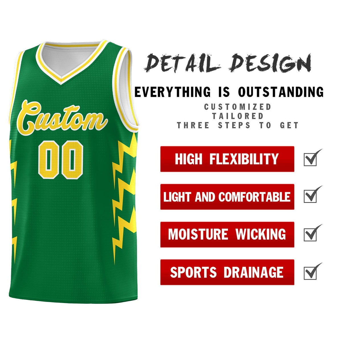 Custom Kelly Green Side Lightning Pattern Sports Uniform Basketball Jersey|KXKSHOP
