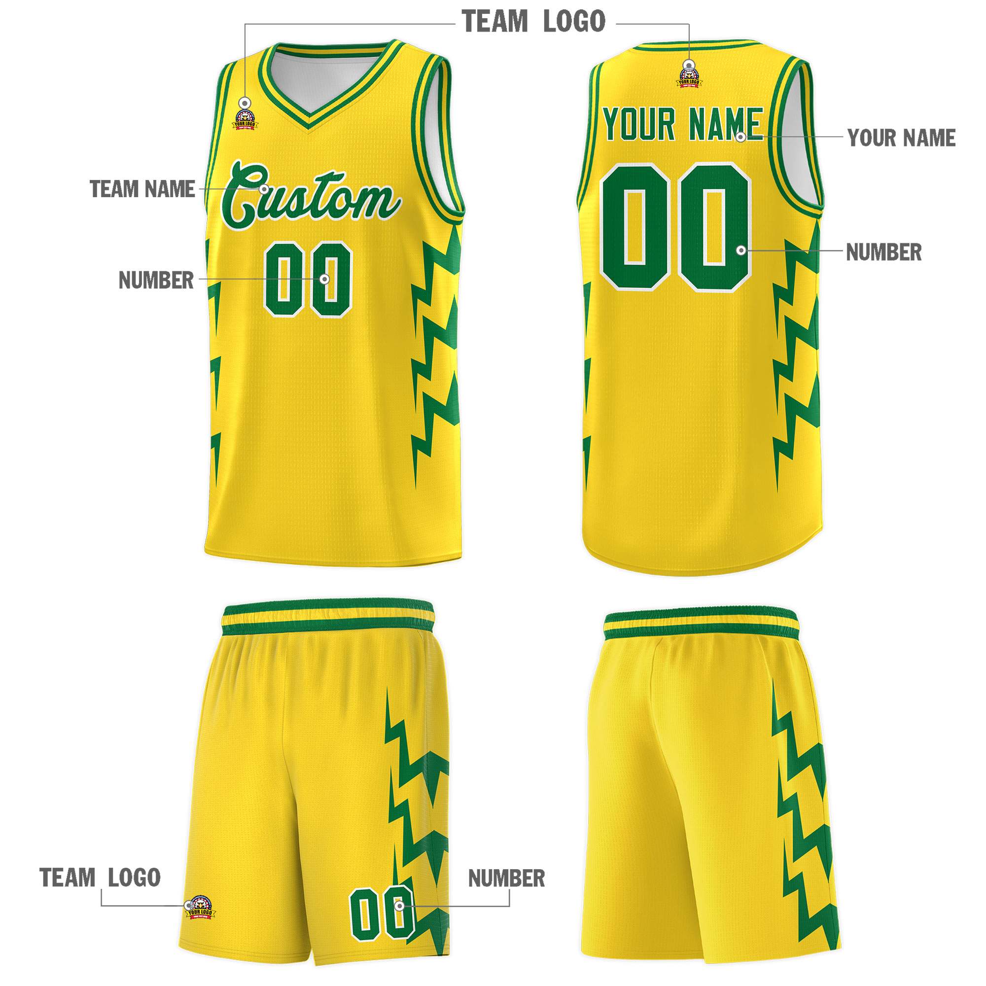 Custom Gold Side Lightning Pattern Sports Uniform Basketball Jersey|KXKSHOP