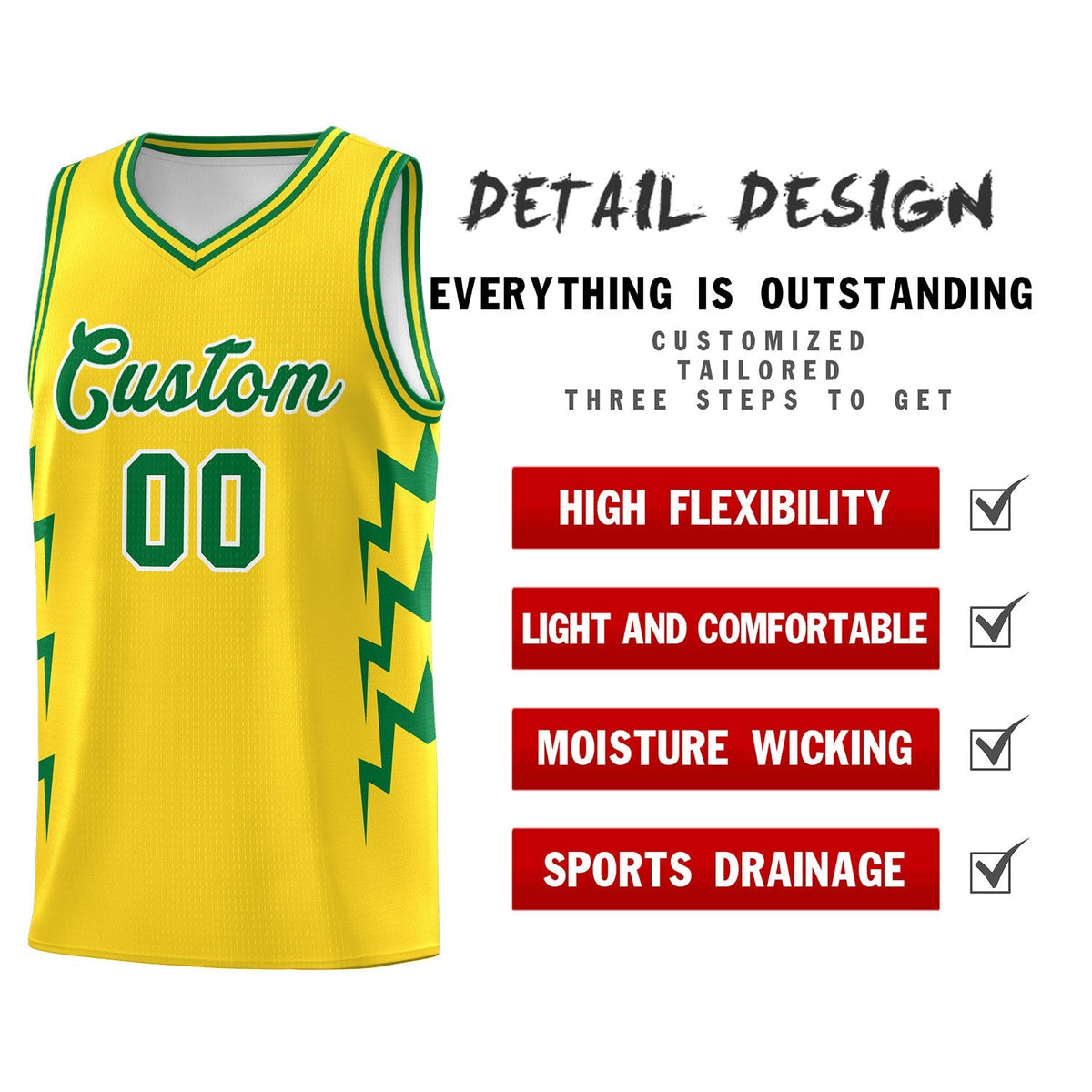 Custom Gold Side Lightning Pattern Sports Uniform Basketball Jersey|KXKSHOP