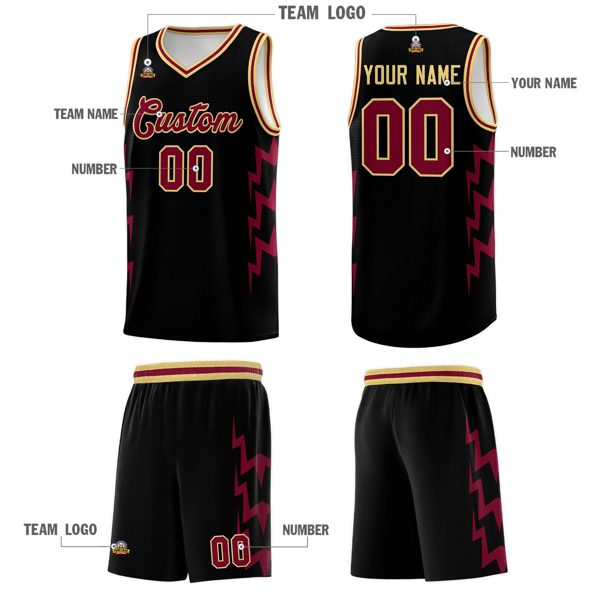 Custom Black Side Lightning Pattern Sports Uniform Basketball Jersey|KXKSHOP
