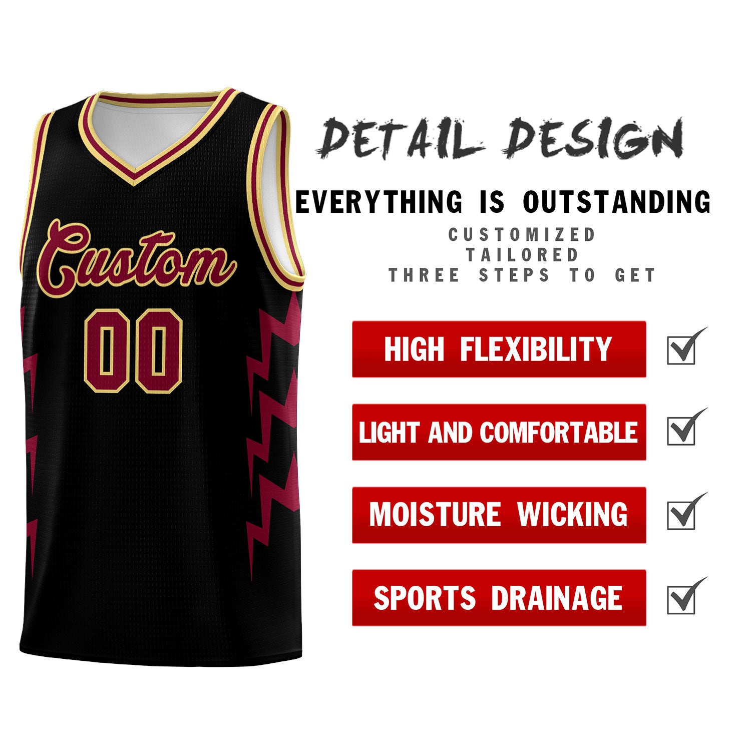 Custom Black Side Lightning Pattern Sports Uniform Basketball Jersey|KXKSHOP