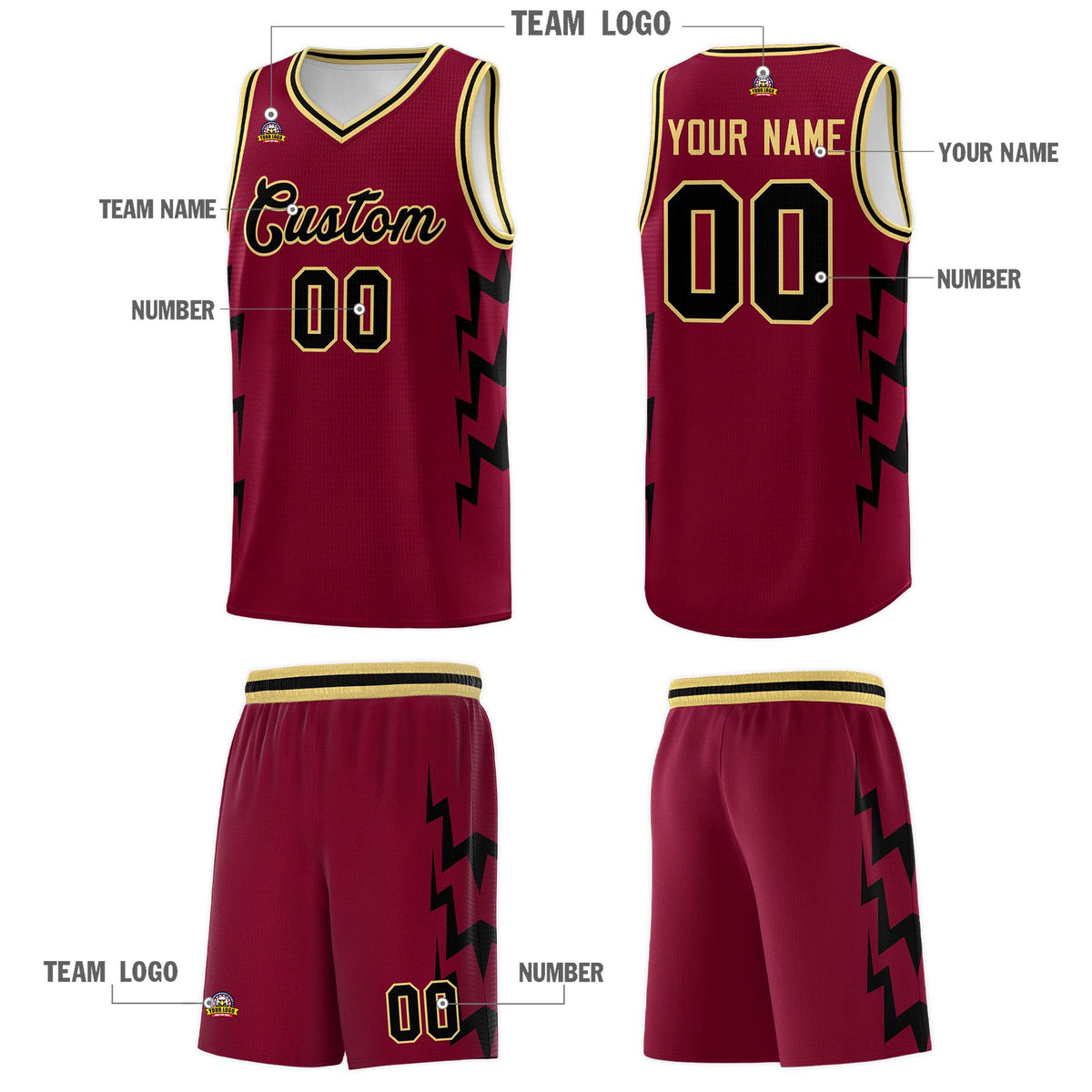 Custom Crimson Side Lightning Pattern Sports Uniform Basketball Jersey|KXKSHOP