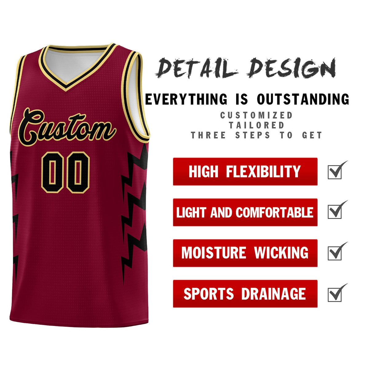 Custom Crimson Side Lightning Pattern Sports Uniform Basketball Jersey|KXKSHOP