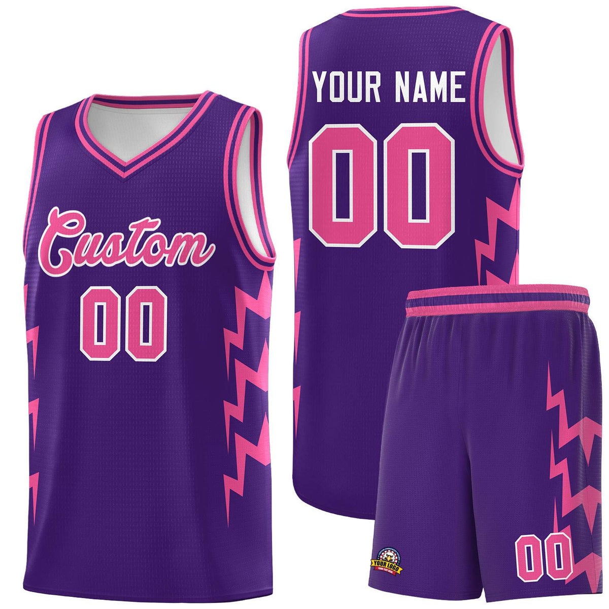 Custom Purple Side Lightning Pattern Sports Uniform Basketball Jersey|KXKSHOP