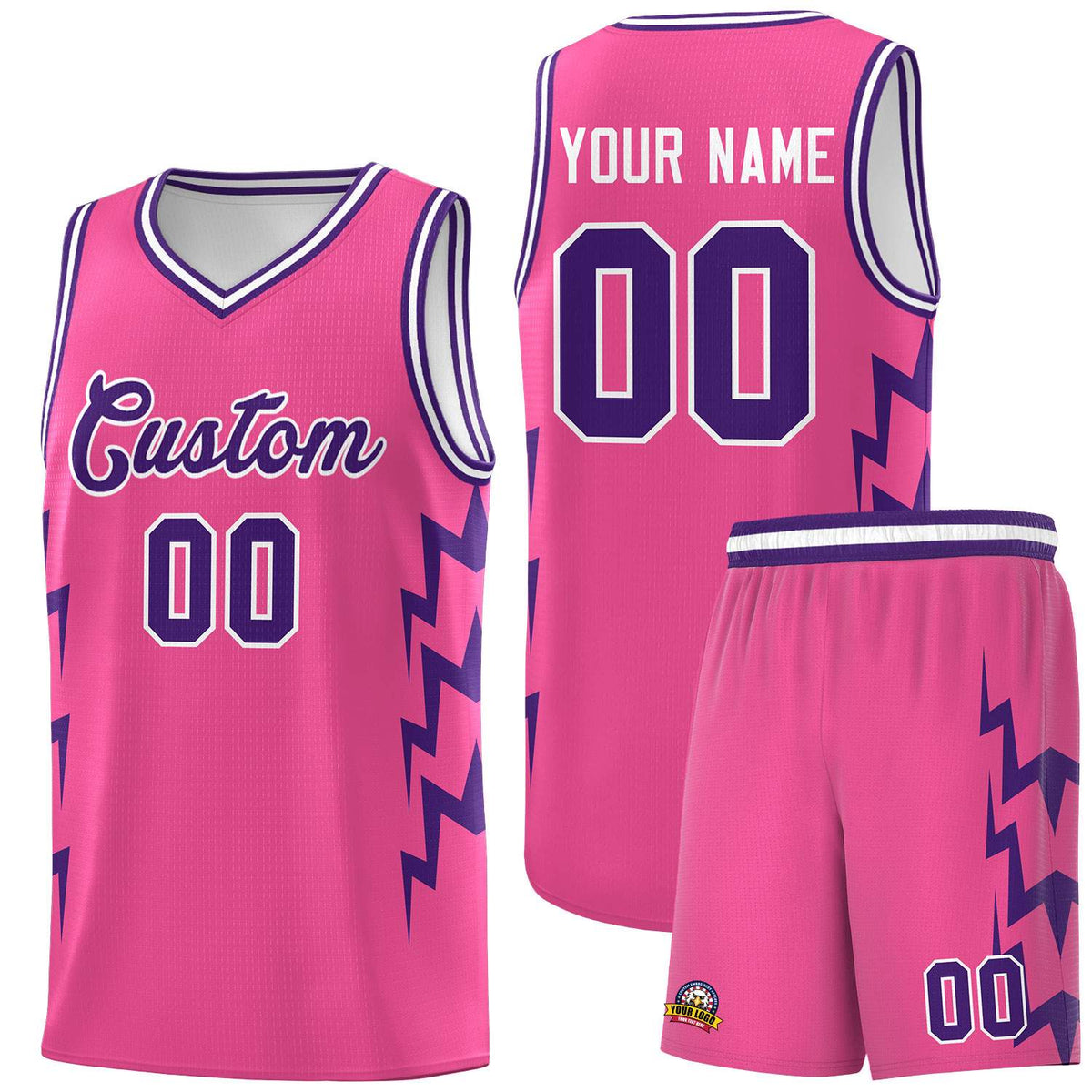 Custom Pink Side Lightning Pattern Sports Uniform Basketball Jersey|KXKSHOP