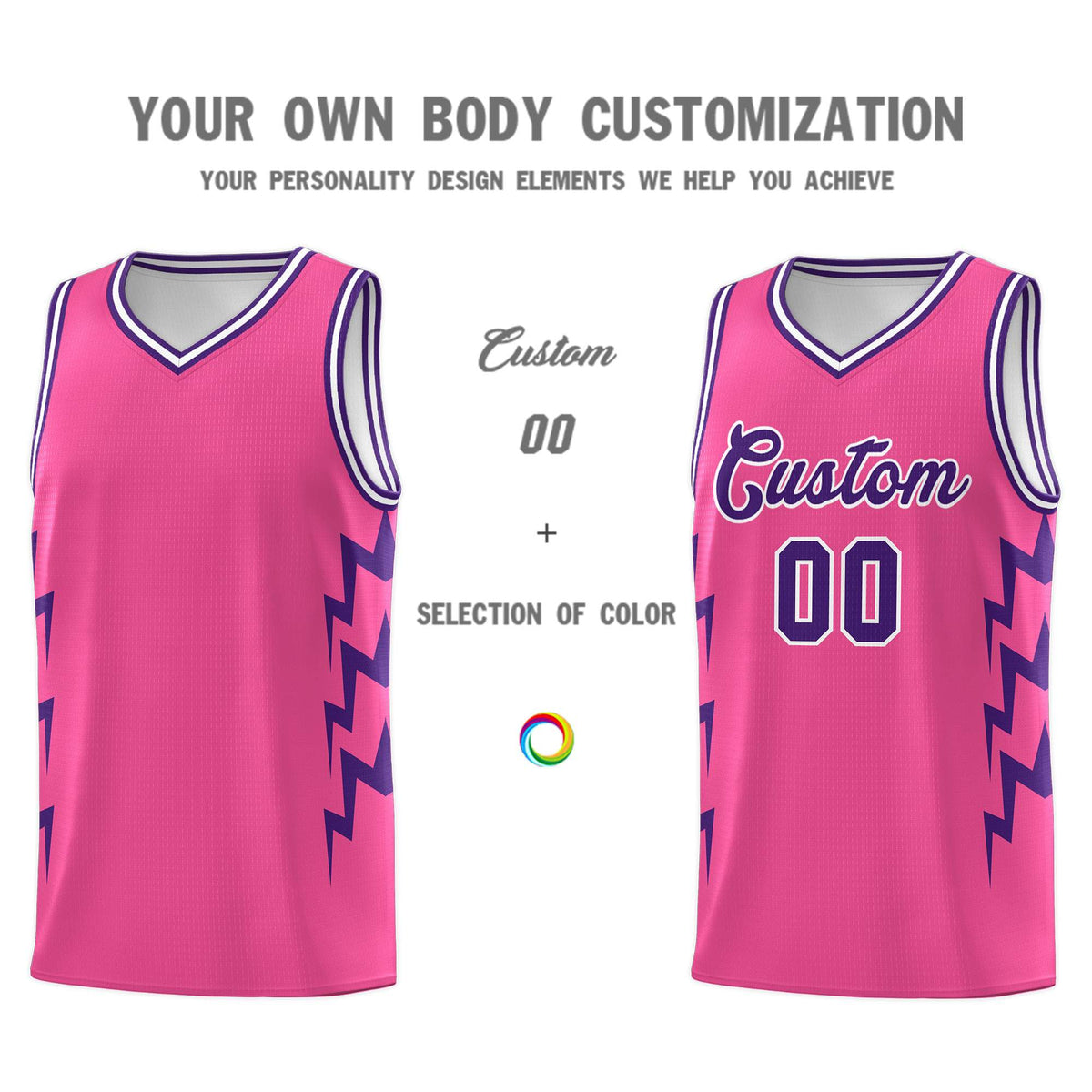 Custom Pink Side Lightning Pattern Sports Uniform Basketball Jersey|KXKSHOP