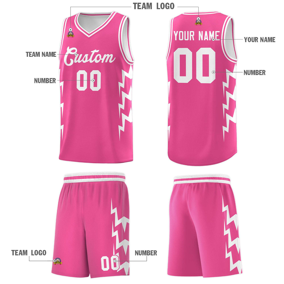 Custom Pink Side Lightning Pattern Sports Uniform Basketball Jersey|KXKSHOP