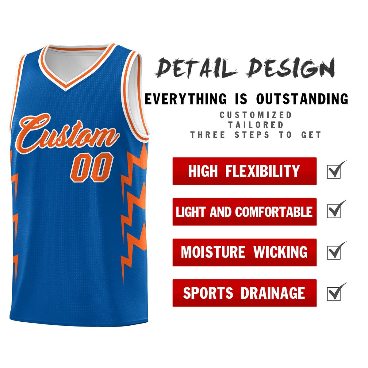 Custom Royal Side Lightning Pattern Sports Uniform Basketball Jersey|KXKSHOP