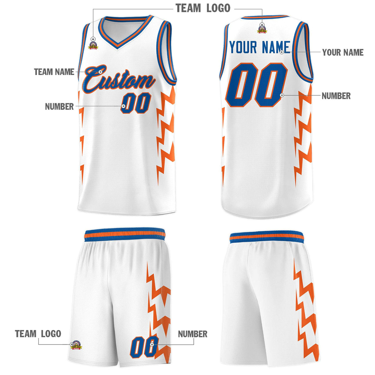 Custom White Side Lightning Pattern Sports Uniform Basketball Jersey|KXKSHOP