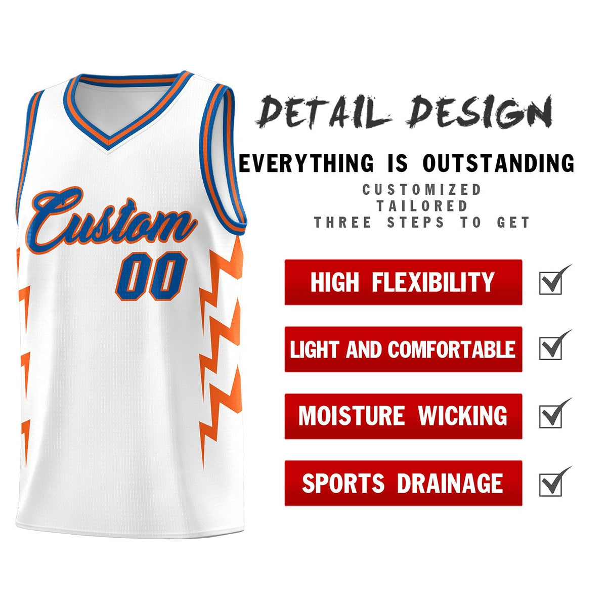 Custom White Side Lightning Pattern Sports Uniform Basketball Jersey|KXKSHOP