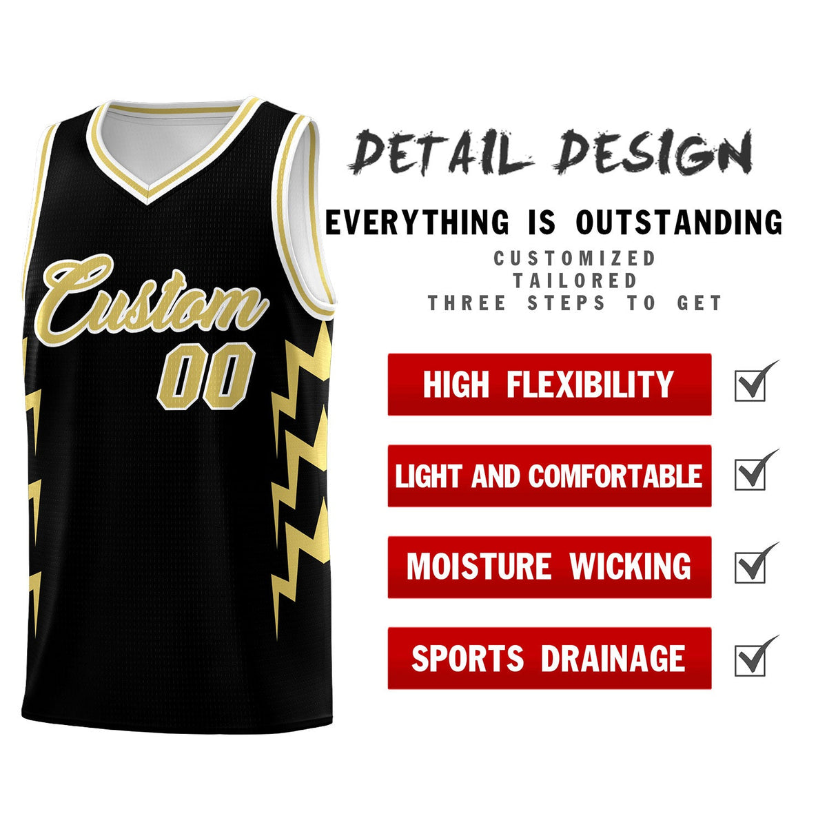 Custom Black Side Lightning Pattern Sports Uniform Basketball Jersey|KXKSHOP