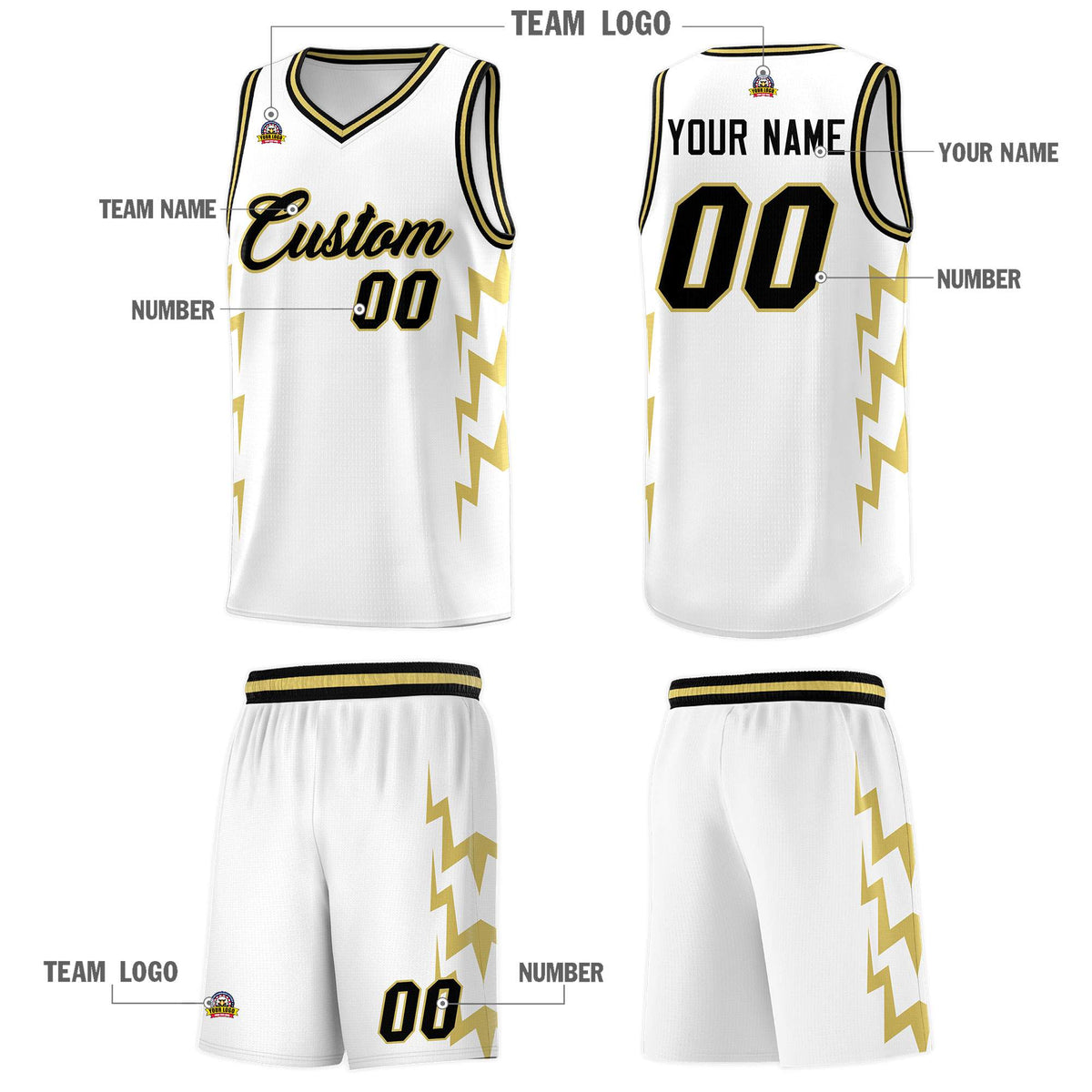 Custom White Side Lightning Pattern Sports Uniform Basketball Jersey|KXKSHOP