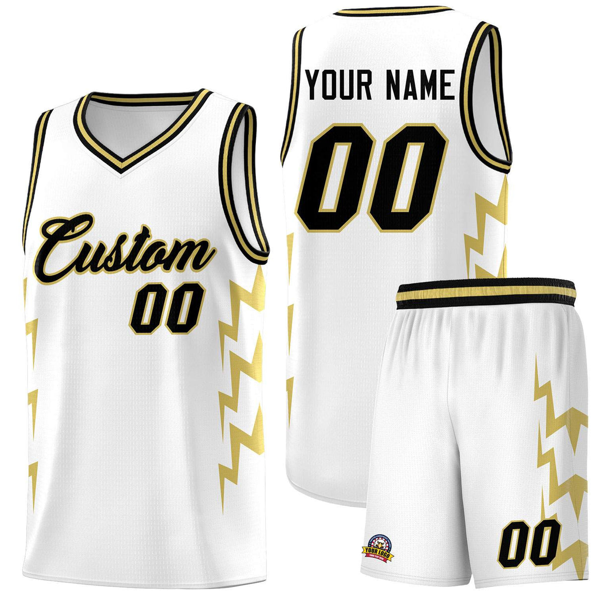 Custom White Side Lightning Pattern Sports Uniform Basketball Jersey|KXKSHOP