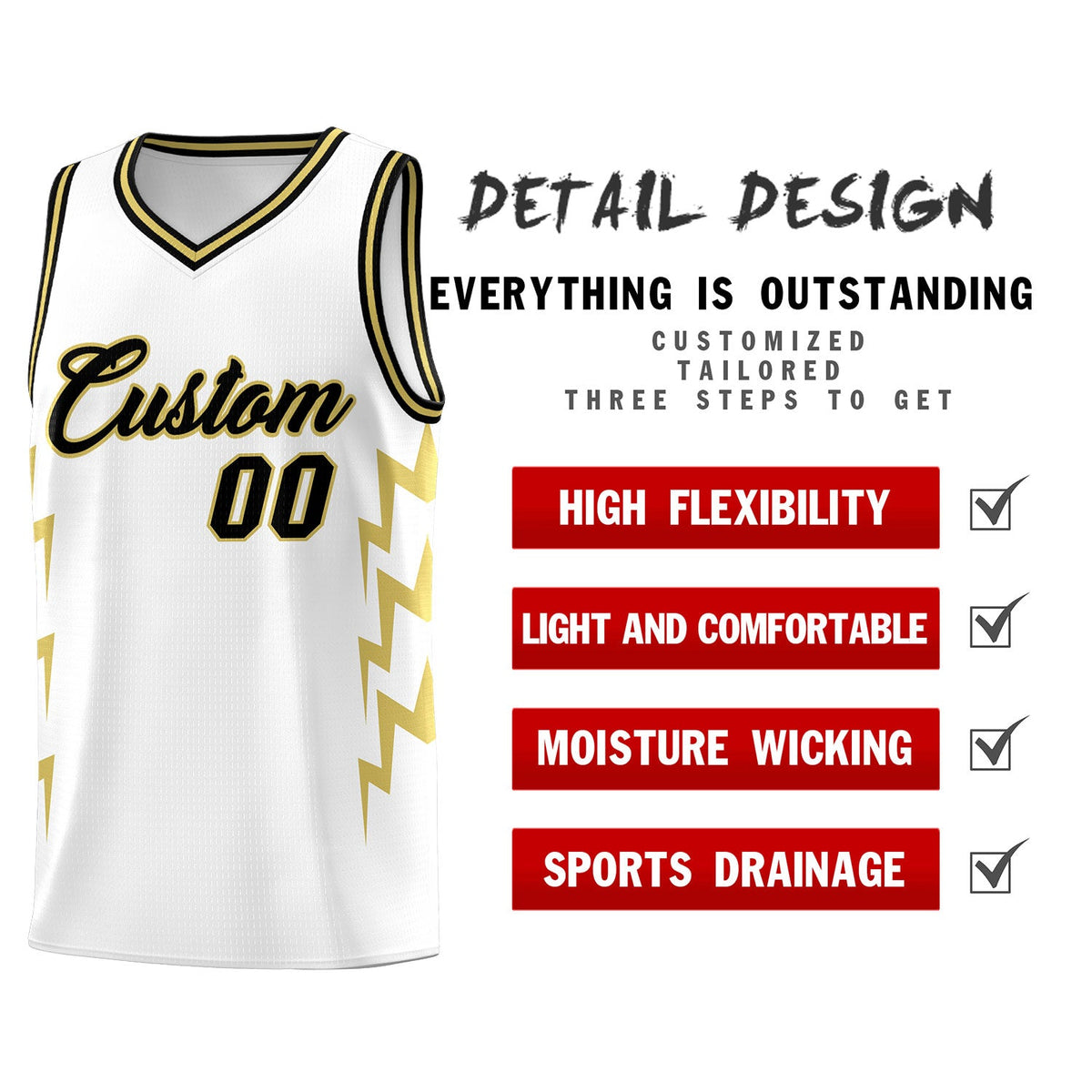 Custom White Side Lightning Pattern Sports Uniform Basketball Jersey|KXKSHOP