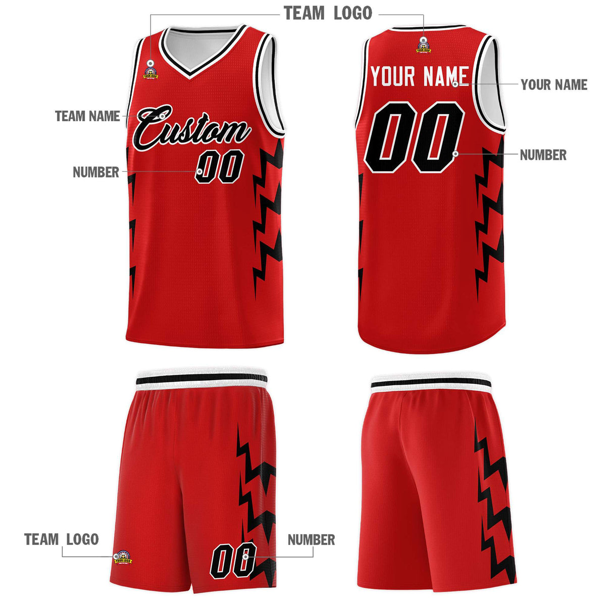 Custom Red Side Lightning Pattern Sports Uniform Basketball Jersey|KXKSHOP